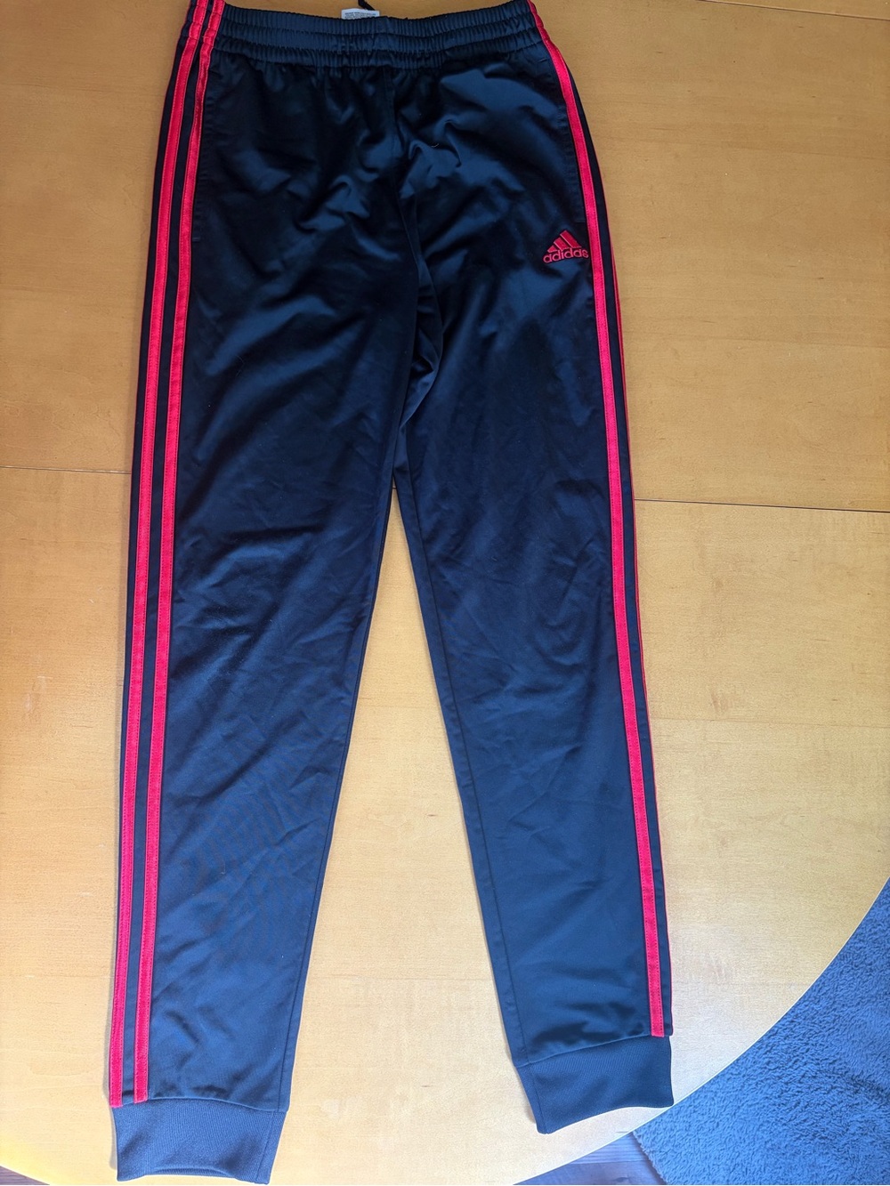 Adidas Kids Black Track Pants with red Stripes